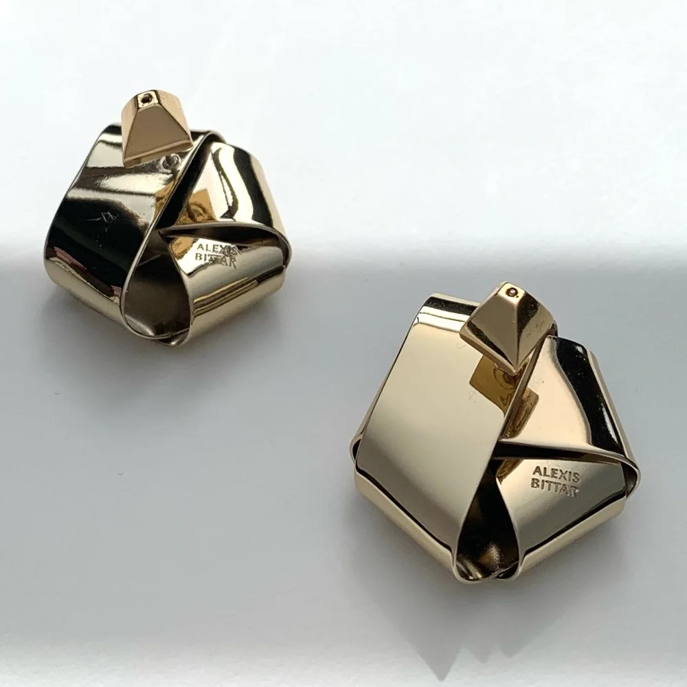 ALEXIS BITTAR • Roxbury Satin Brushed Gold Folded Metal Ribbon Post Earrings - Picture 7 of 12
